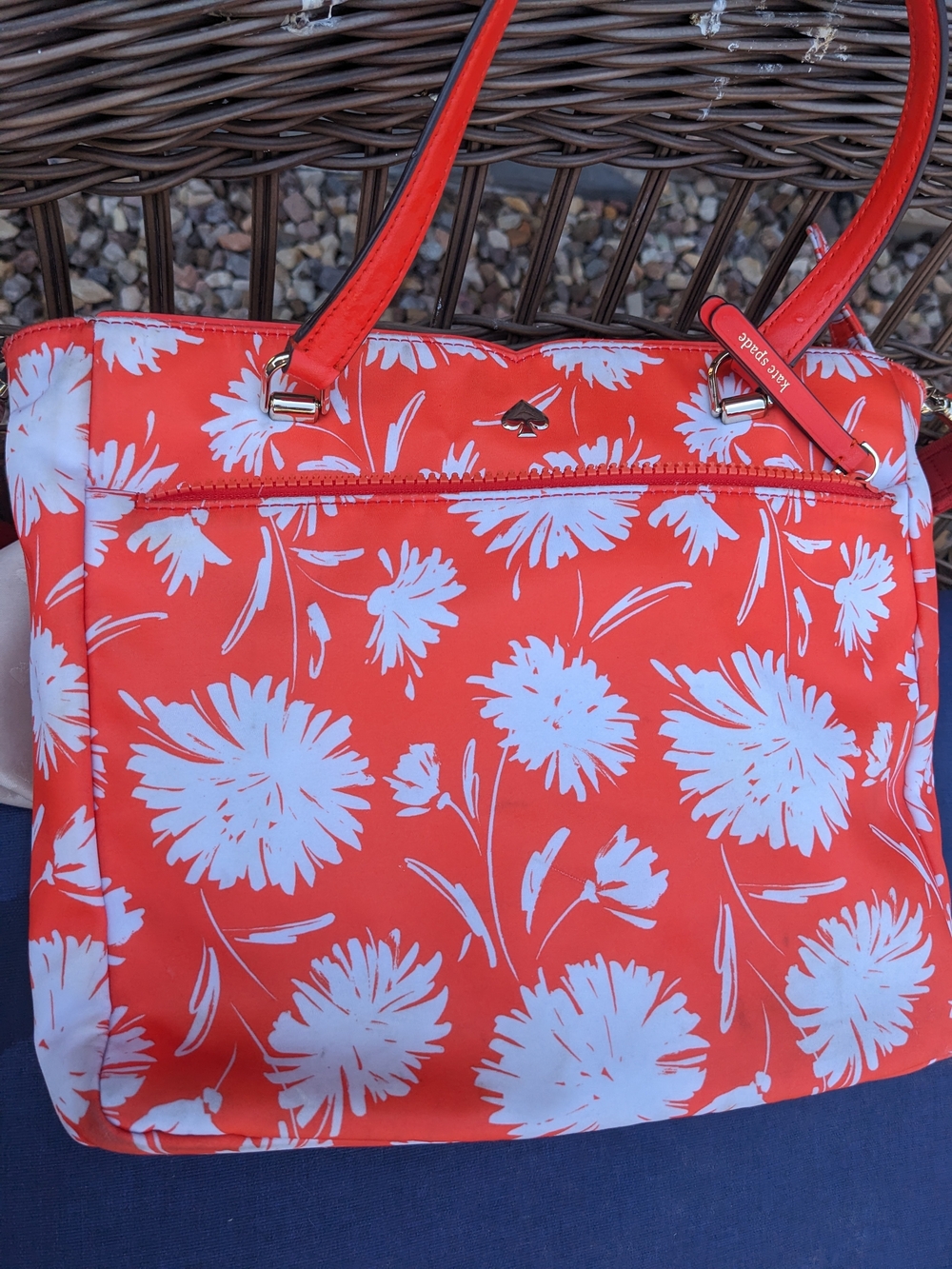 ♠️Kate Spade Jae Orange White Flowers Large Nylon Tote